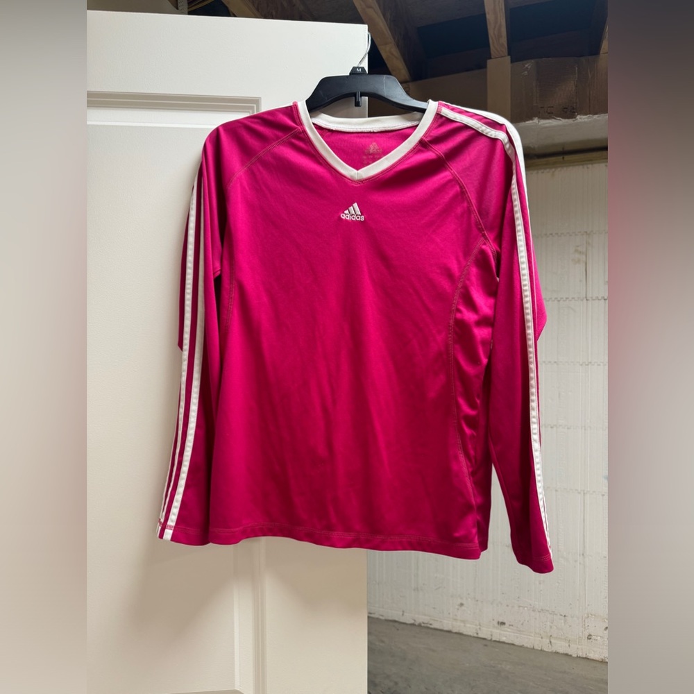 Adidas Pink Long Sleeve Athletic Three Stripe Size Medium